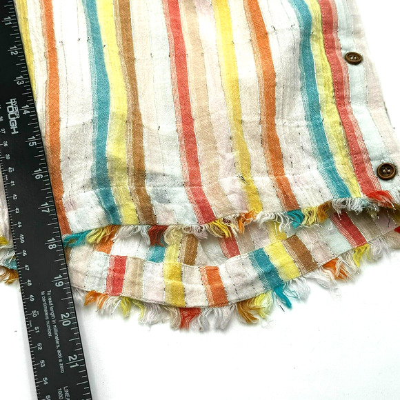 FOR THE REPUBLIC 2X Pastel Rainbow Stripe Metallic Boho Capri Pant Button Fringe - Picture 8 of 8